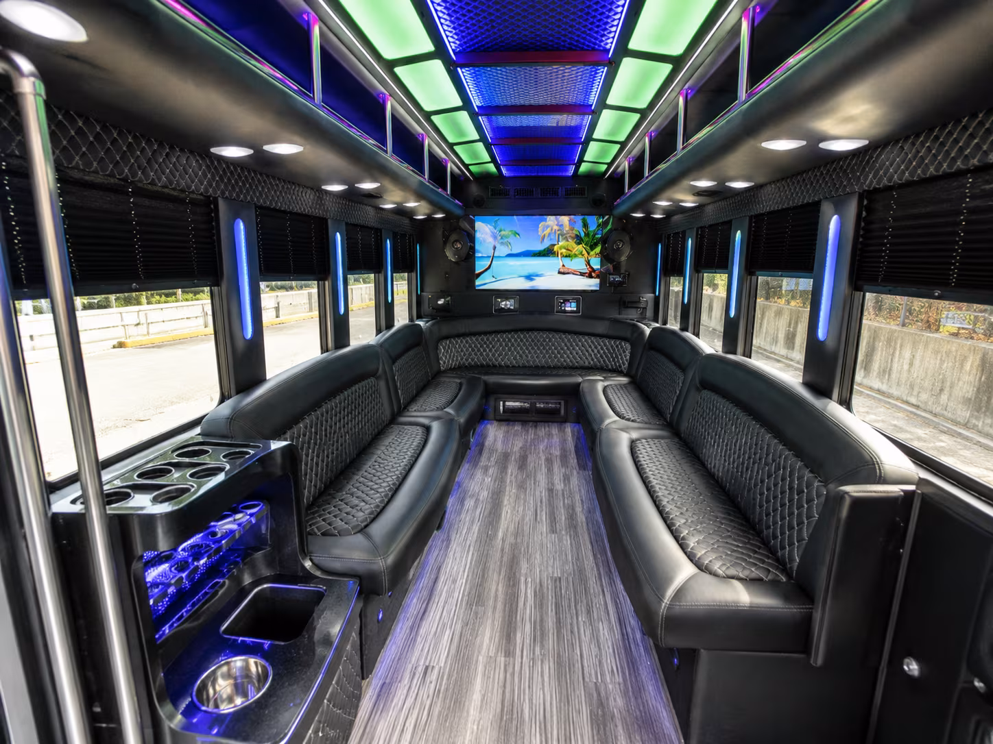 portsmouth 18 passenger party bus inside